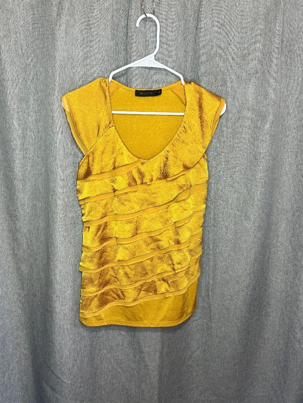 The Limited Mustard Gold Tiered Ruffle Cap Sleeve Blouse Top - Size M